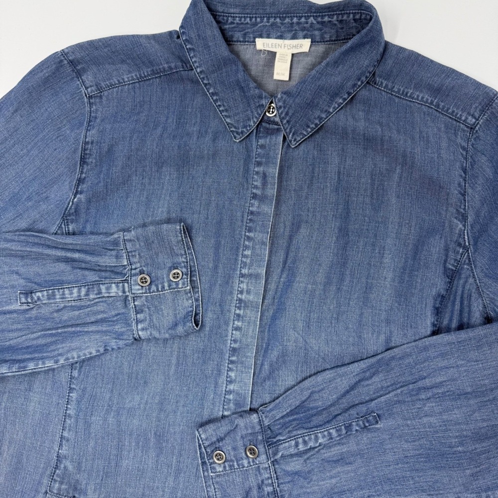 Eileen Fisher Denim-Look Button-Up Shirt Jacket in Medium Blue